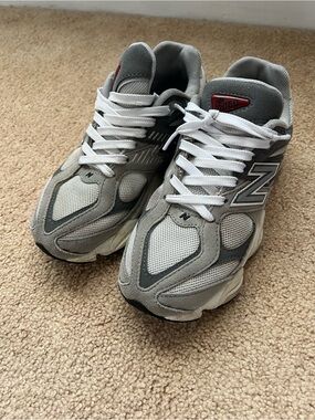 New Balance Gray & White Mesh Suede Running Sneakers